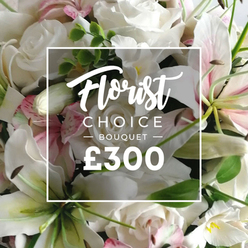 From the heart of our Stanmore workshop, this Florist Choice Bouquet speaks softly of refined luxury. The dominant white roses rest amid white lilies, their petals gleaming like silk and opening to reveal delicate pink-tinged centers. A gentle cascade of smaller pink blossoms threads through the arrangement, while airy green foliage, perhaps eucalyptus, weaves between blooms to invite a sense of fresh, natural texture. The bouquet fills the frame with generous, sculpted abundance, as if it were hand-tied just for a significant moment. In the center, a white rectangular overlay with a fine border presents Florist in a graceful script, CHOICE BOUQUET in a clean sans-serif, then the enigmatic ? BOUQUET ?, and the bold ?300 in crisp white. This image isn't merely decorative; it communicates a commitment to quality from a local Stanmore florist who understands celebrations, sympathy, and every everyday gesture in between. The lighting feels soft and intimate, enhancing the petals' velvety feel and suggesting a fragrance that would greet a room. It's the kind of bouquet that suits weddings, anniversaries, or a thoughtful gesture, and it's reliably available for delivery to Stanmore, Edgware, and nearby communities, sometimes the very same day.