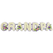 In this image, the word GRANDPA is written entirely in fresh flowers, arranged as a horizontal funeral tribute meant to rest proudly beside a coffin or at the front of a chapel. Seven capital letters stand in a neat row on a discreet dark green bar, which quietly supports them from behind while remaining largely hidden. The central texture of each letter is formed from numerous small, white chrysanthemums, their tightly layered petals creating a thick, cushion-like surface that feels both soft and strong. Around the edge of every letter, a slim border of lilac and pale purple flowers traces a clear outline, providing gentle contrast and helping the word stand out against the plain white background. Throughout the tribute, the florist has carefully added clusters of accent flowers that introduce warmth and individuality. On the G, an elegant white lily-style bloom peeks out among bright pink and fuchsia flowers, framed by glossy green leaves. The first A features a more modest grouping of pink and purple tones, while the D carries a larger spray that again mixes white lilies, vivid pink blossoms, and fresh green foliage. Another A bears a smaller accent, and scattered hints of green button chrysanthemums appear, adding small bursts of life and colour. The overall effect is serene yet deeply expressive, a floral message of love and remembrance for a cherished grandfather. It is easy to imagine this tribute being created by a local Stanmore florist for a service at a nearby church on Old Church Lane, at a crematorium, or for a quiet farewell gathering after a walk in Stanmore Country Park, offering comfort and a sense of gentle closure to the family.